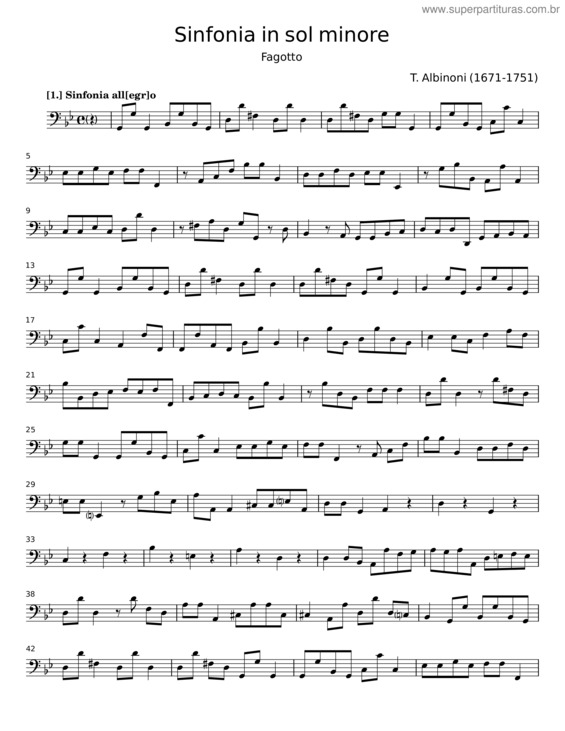 Partitura da música Sinfonia In Sol Minore – T. Albinoni v.2