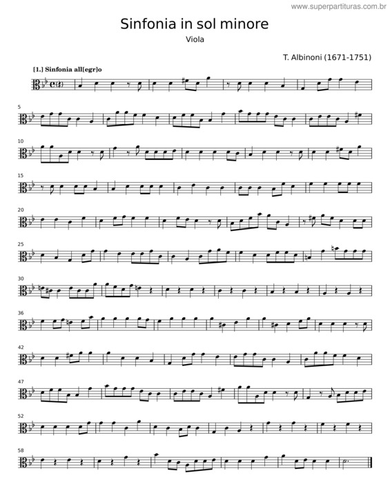Partitura da música Sinfonia In Sol Minore – T. Albinoni