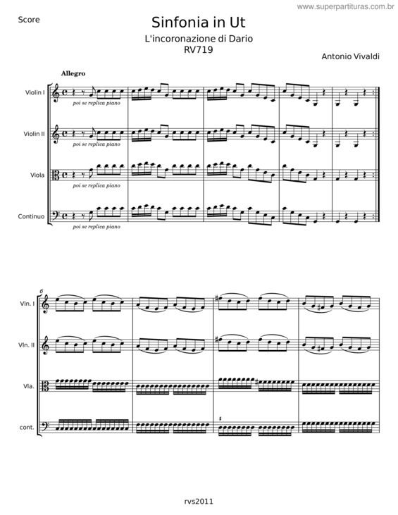 Partitura da música Sinfonia In Ut – Antonio Vivaldi