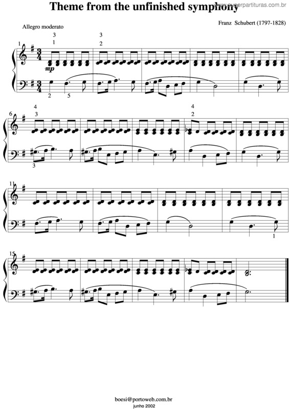 Partitura da música Sinfonia Inacabada