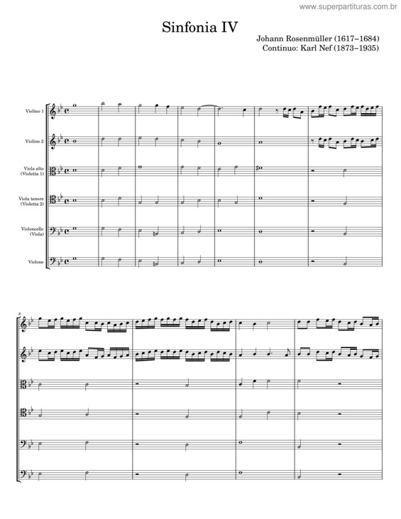 Partitura da música Sinfonia Iv – Johann Rosenmüller