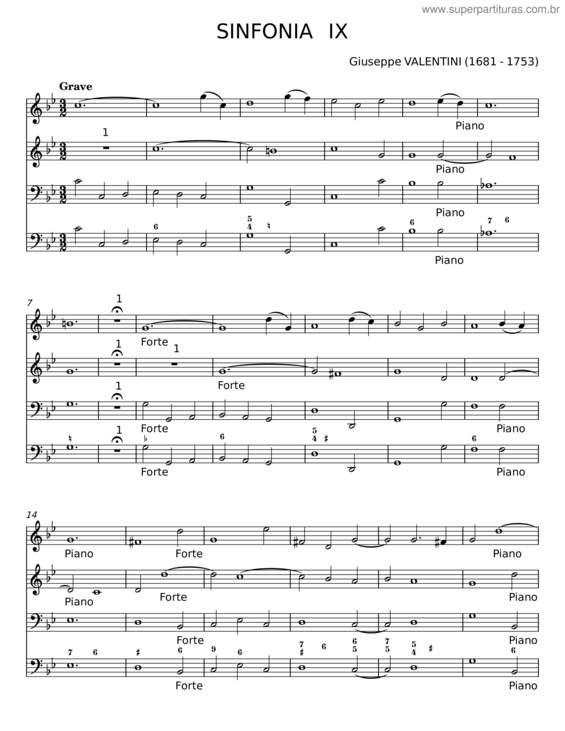 Partitura da música Sinfonia Ix – Giuseppe Valentini