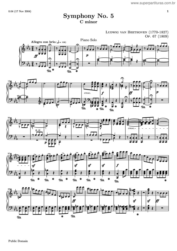 Partitura da música Sinfonia n.º 5