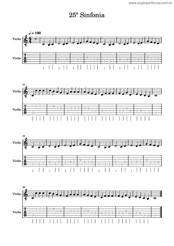 Partitura da música Sinfonia Nº 25