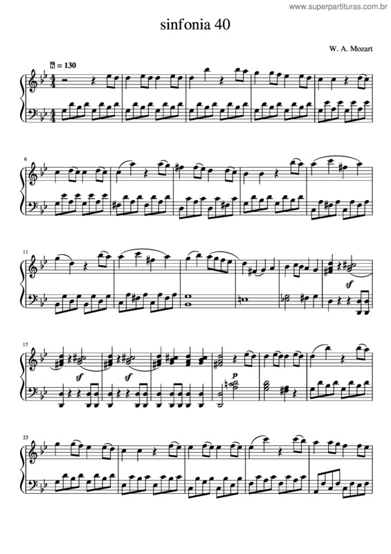Partitura da música Sinfonía N° 40 – Wolfgang Amadeus Mozart Sinfonia 40 Mozart