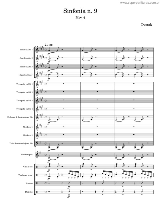 Partitura da música Sinfonía N. 9 – Dvorak