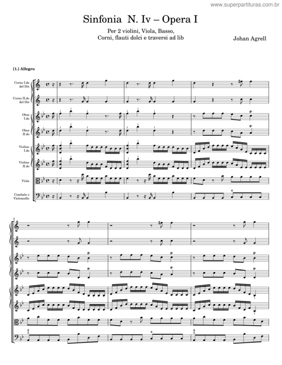 Partitura da música Sinfonia N. Iv – Johan Agrell