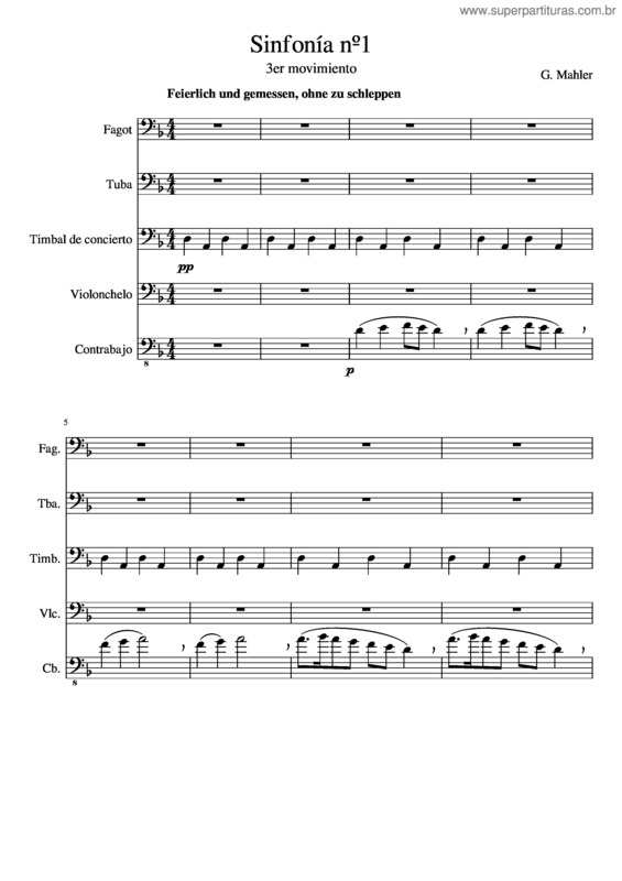 Partitura da música Sinfonía Nº1. 3º Movimiento – G. Mahler