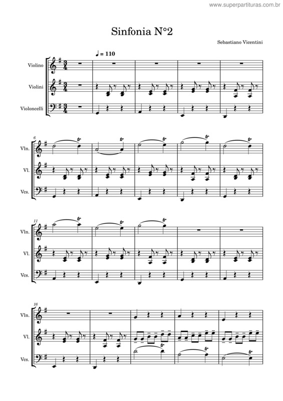 Partitura da música Sinfonia N°2 – Sebastiano Vicentini