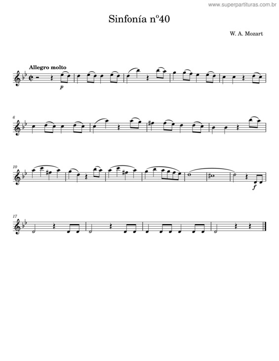 Partitura da música Sinfonía Nº40 – W. A. Mozart