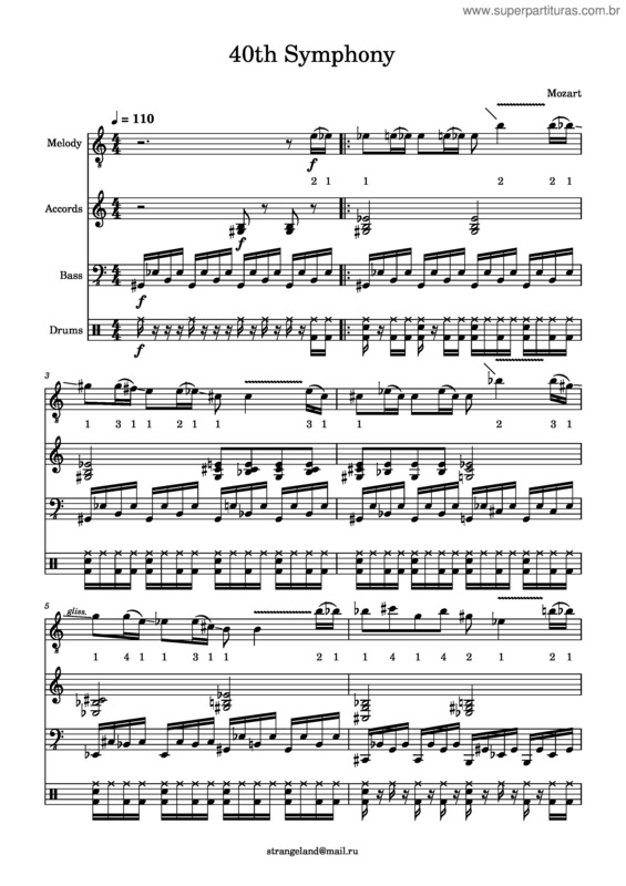 Partitura da música Sinfonia N°40 – Wolfgang Amadeus Mozart