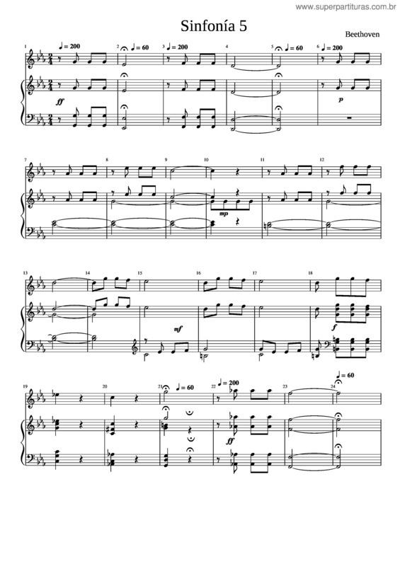 Partitura da música Sinfonia N 5 – Ludwig Van Beethoven Sinfonía 5 – Beethoven