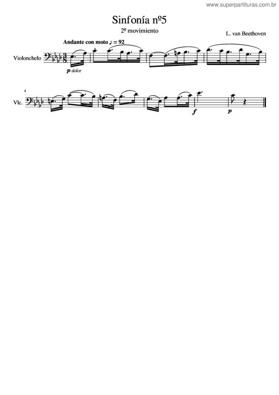 Partitura da música Sinfonía Nº5. 2º Movimiento – L. V. Beethoven