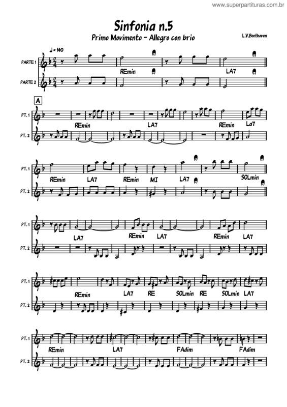 Partitura da música Sinfonia N.5 Primo Movimento – Ludwig Van Beethoven