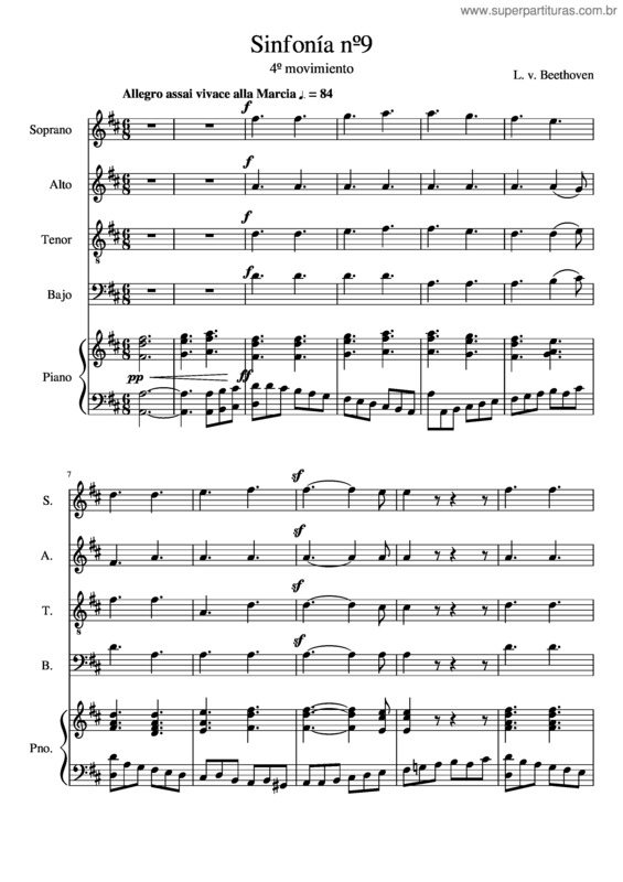 Partitura da música Sinfonía Nº9. 4º Movimiento – L. V. Beethoven