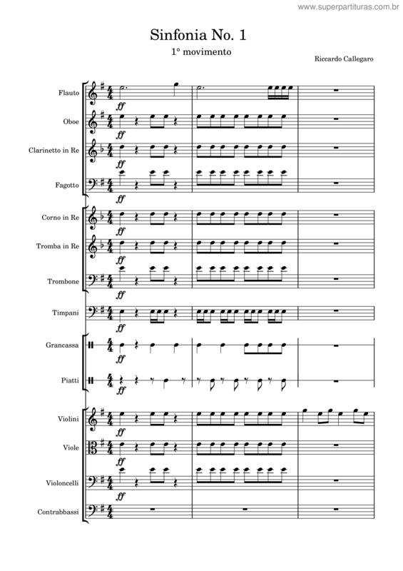 Partitura da música Sinfonia No. 1, 1° Movimento