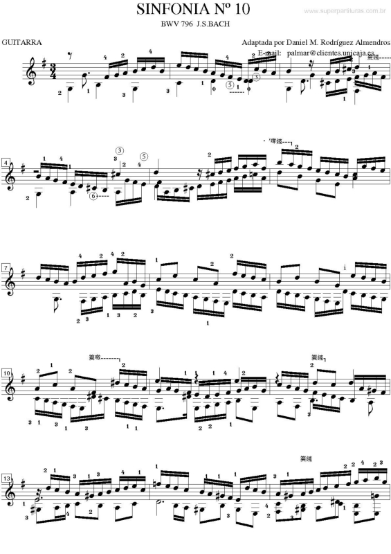 Partitura da música Sinfonia no. 10 (BWV 796)
