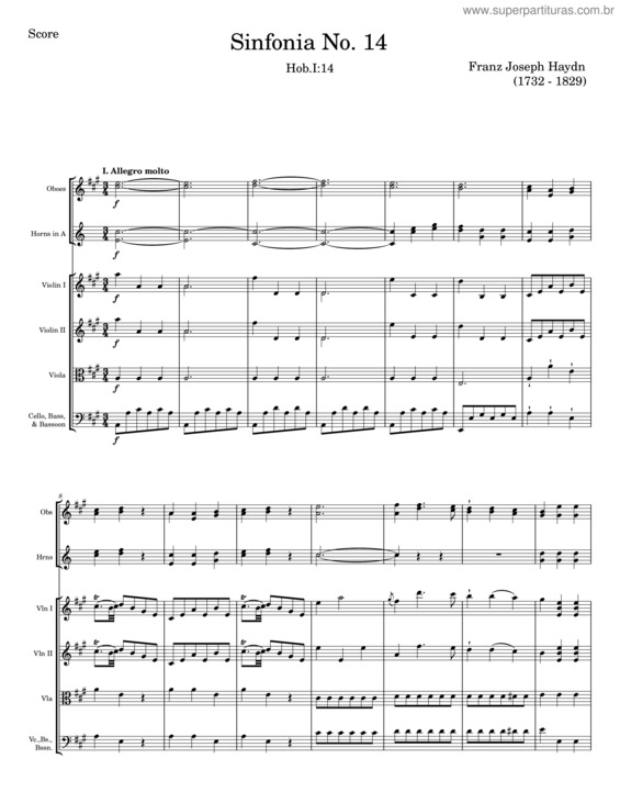 Partitura da música Sinfonia No. 14 – Franz Joseph Haydn