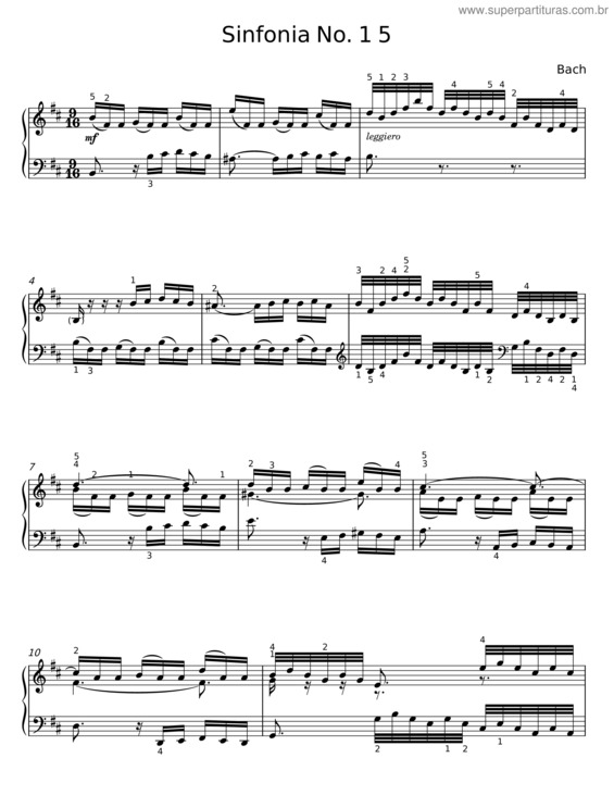 Partitura da música Sinfonia No. 15 – Bach
