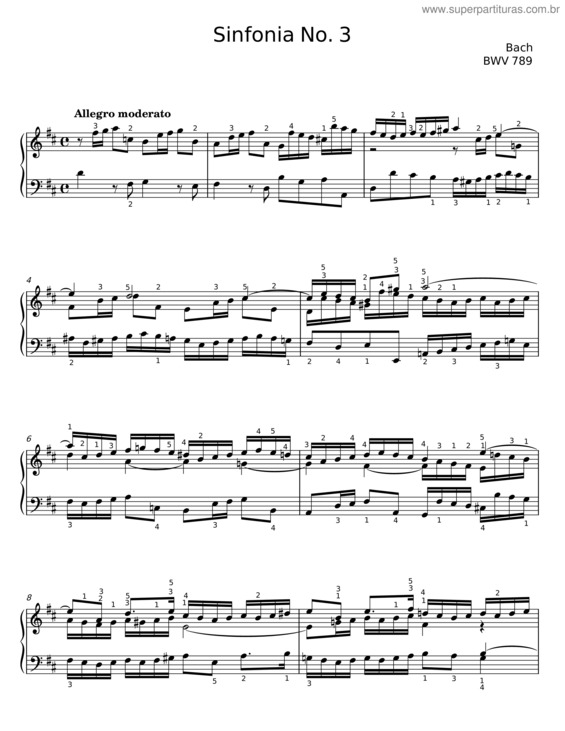 Partitura da música Sinfonia No. 3 – Johann Sebastian Bach
