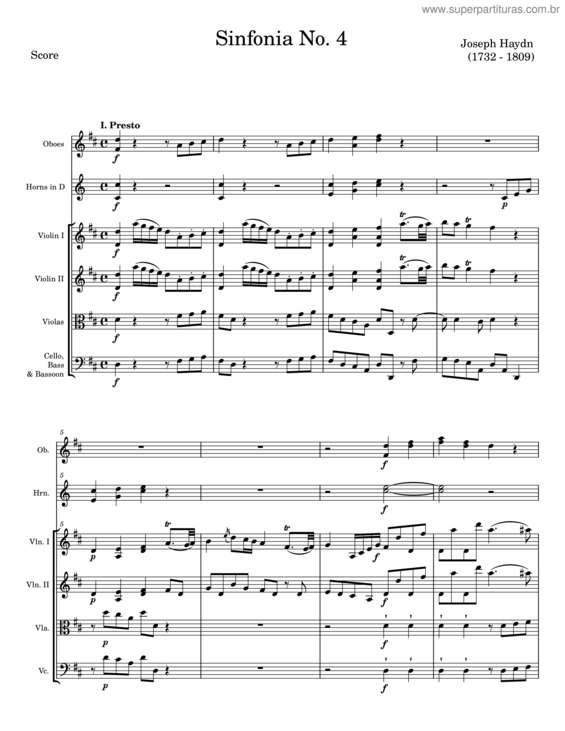 Partitura da música Sinfonia No. 4 – Joseph Haydn