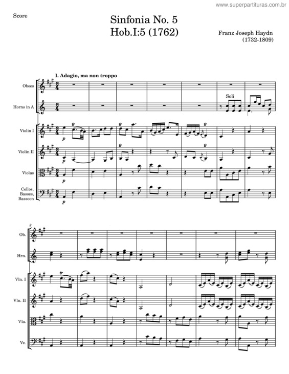 Partitura da música Sinfonia No. 5 – Franz Joseph Haydn