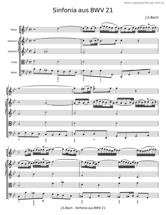 Partitura da música Sinfonia No. 5 – J S Bach, G F Handel, W A Mozart v.2