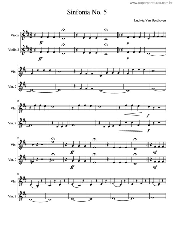 Partitura da música Sinfonia No. 5 Beethoven