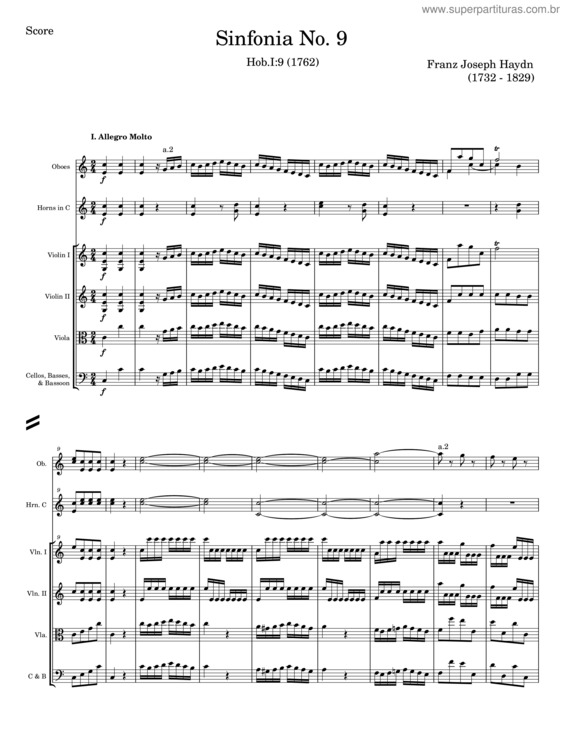 Partitura da música Sinfonia No. 9 – Franz Joseph Haydn