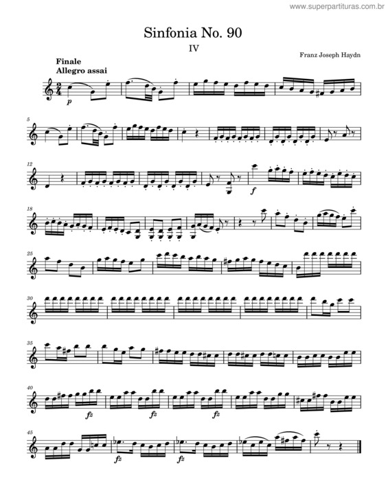 Partitura da música Sinfonia No. 90, Violino I