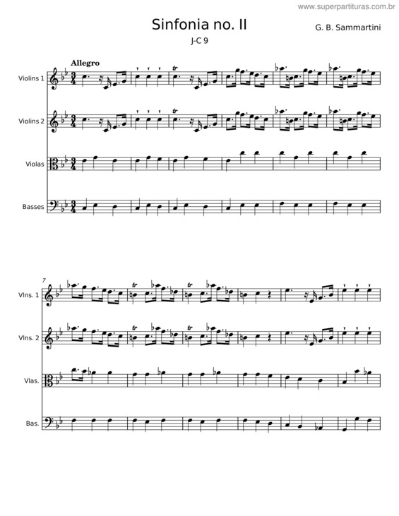 Partitura da música Sinfonia No. Ii – G. B. Sammartini