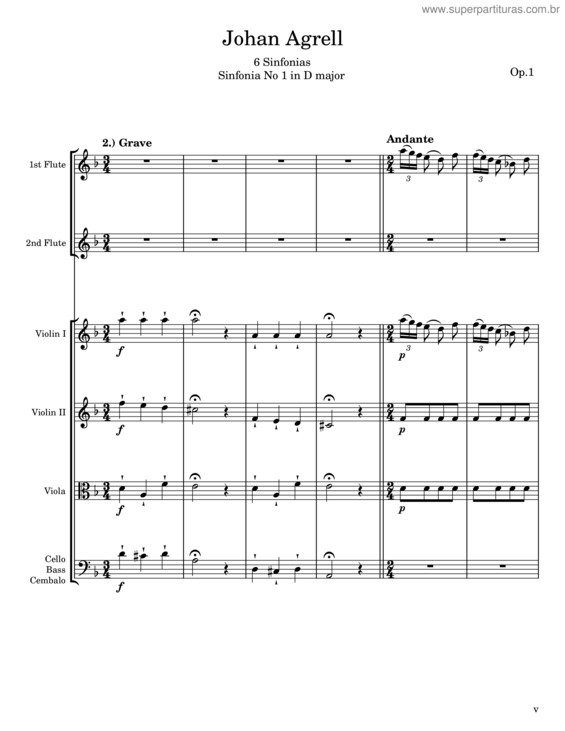 Partitura da música Sinfonia No 1 In D Major – Johan Agrell