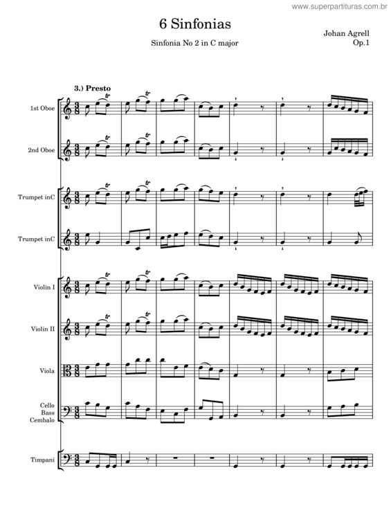 Partitura da música Sinfonia No 2 In C Major – Johan Agrell