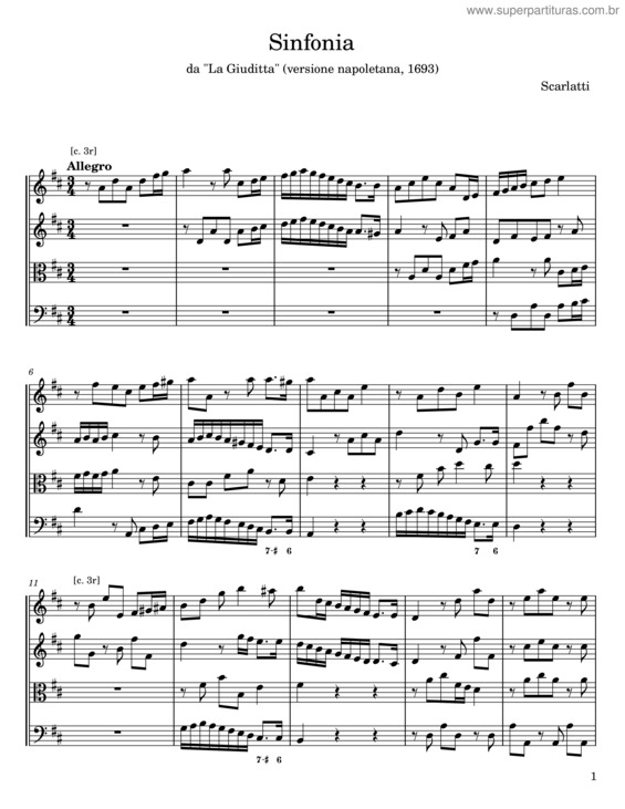 Partitura da música Sinfonia No.2 In D Major – Domenico Scarlatti