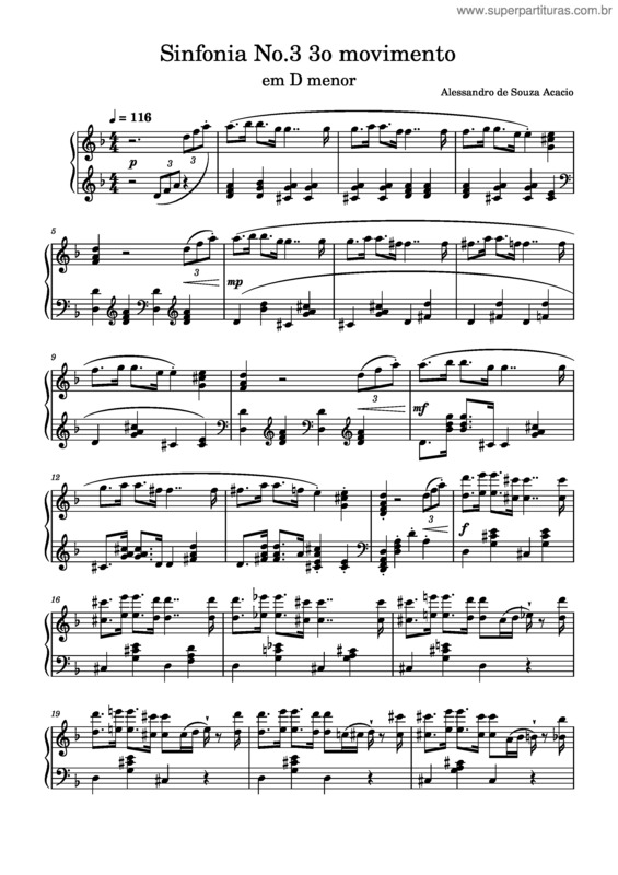 Partitura da música Sinfonia No.3 3O Movimento