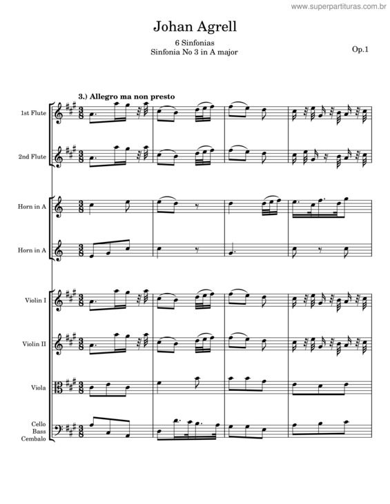 Partitura da música Sinfonia No 3 In A Major – Johan Agrell v.2