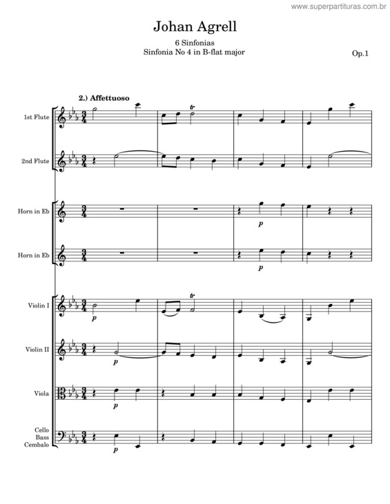 Partitura da música Sinfonia No 4 In B–Flat Major – Johan Agrell