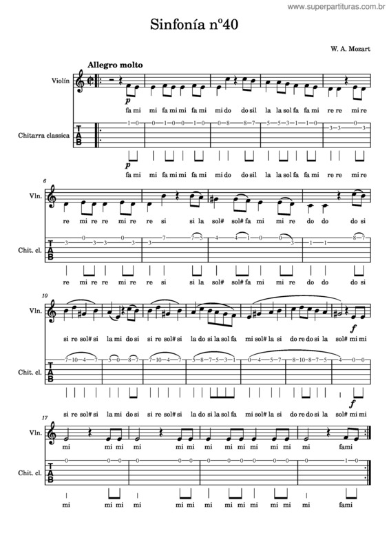 Partitura da música Sinfonia No.40 – Tema