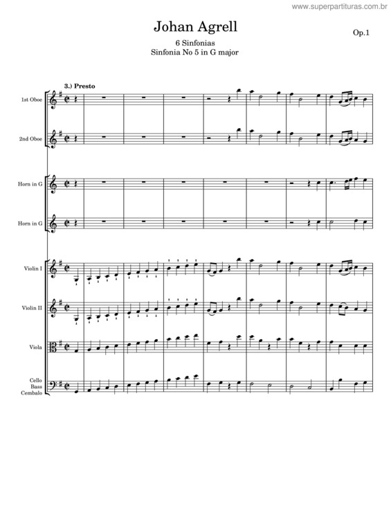 Partitura da música Sinfonia No 5 In G Major – Johan Agrell