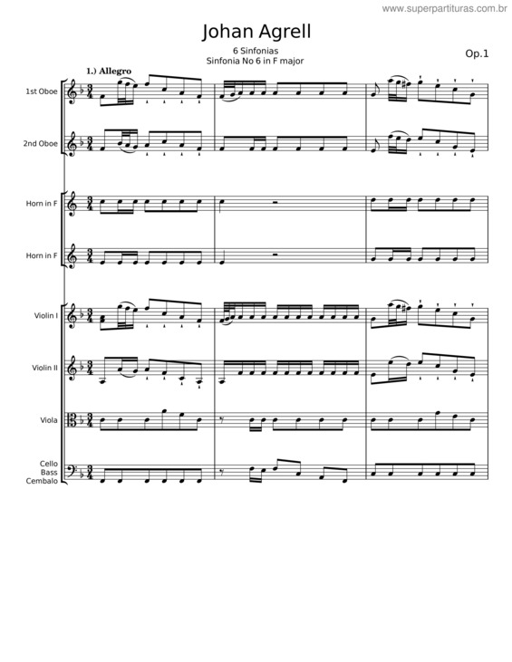 Partitura da música Sinfonia No 6 In F Major – Johan Agrell