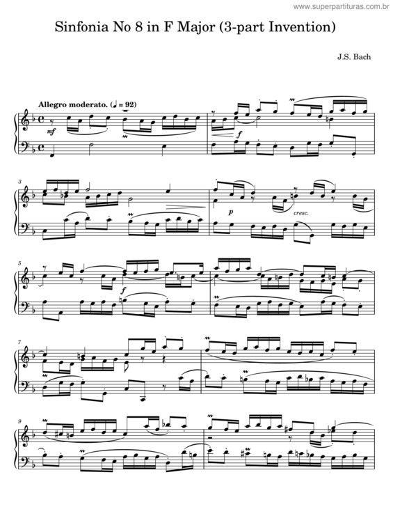 Partitura da música Sinfonia No 8 In F Major – J. S. Bach