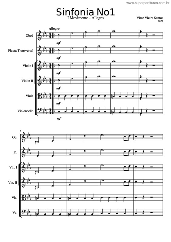 Partitura da música Sinfonia No1 Allegro – Vitor Vieira Santos