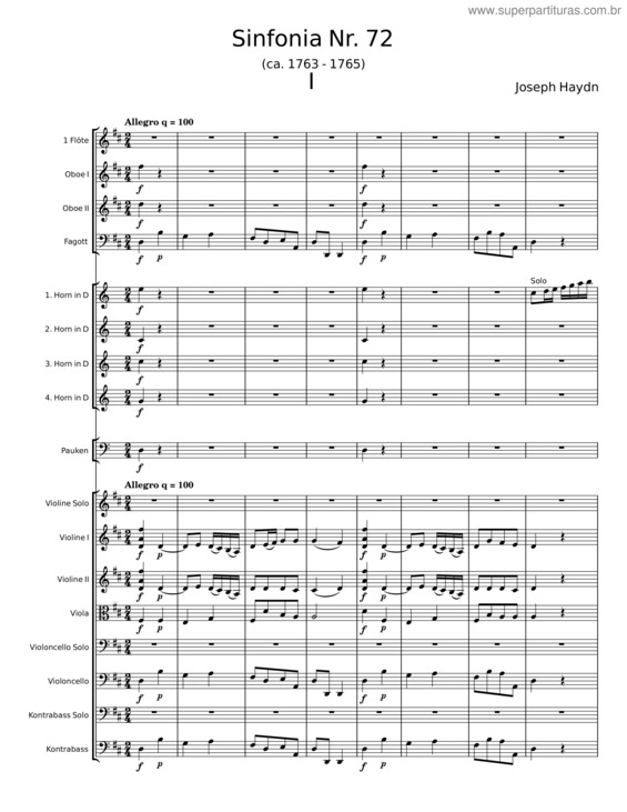 Partitura da música Sinfonia Nr. 72 – Joseph Haydn