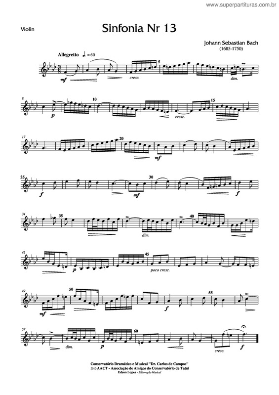 Partitura da música Sinfonia Nr 13 v.2