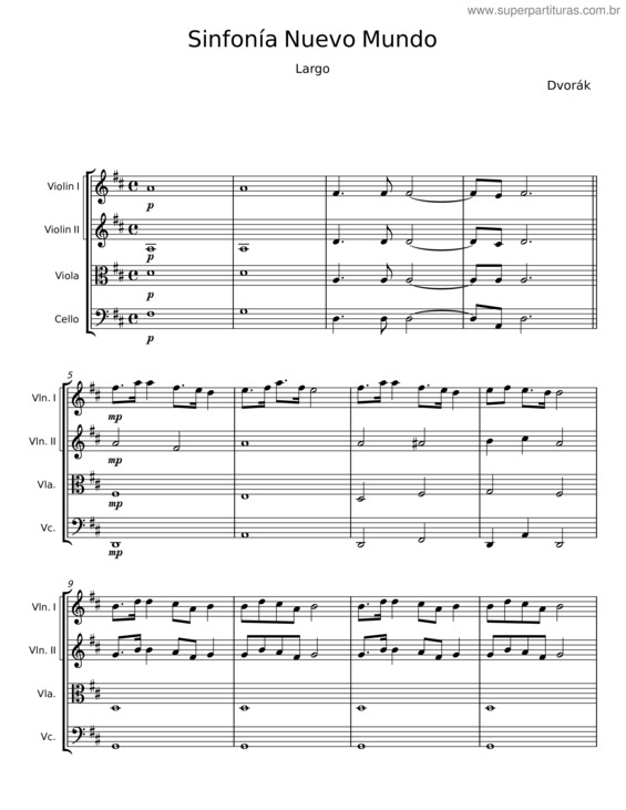 Partitura da música Sinfonía Nuevo Mundo – Dvorák
