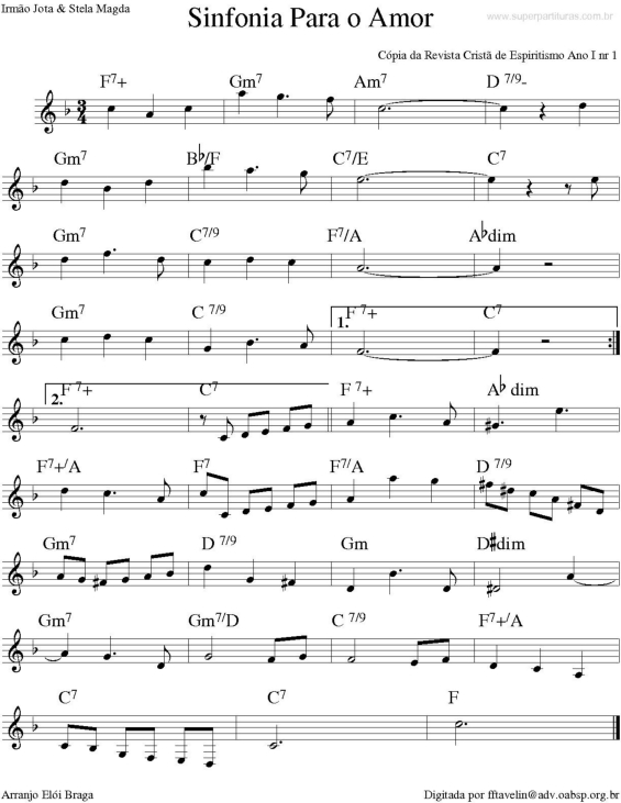 Partitura da música Sinfonia para o Amor