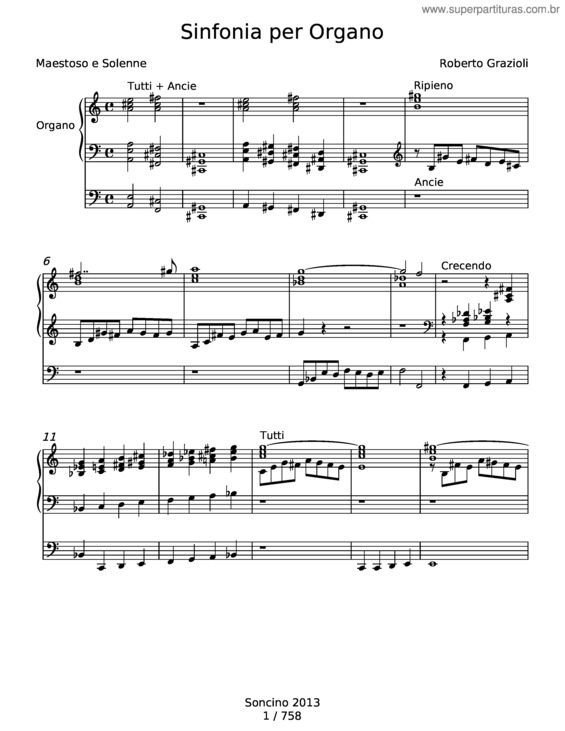 Partitura da música Sinfonia Per Organo – Roberto Grazioli