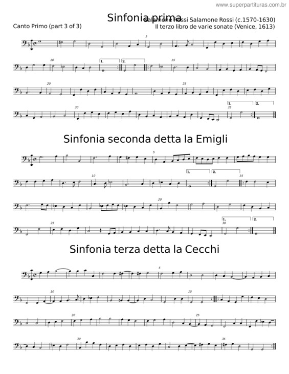 Partitura da música Sinfonia Prima – Salamone Rossi