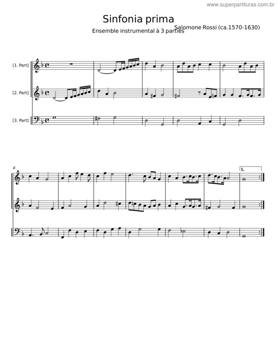 Partitura da música Sinfonia Prima – Salomone Rossi
