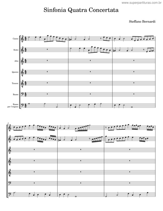 Partitura da música Sinfonia Quatra Concertata – Steffano Bernardi